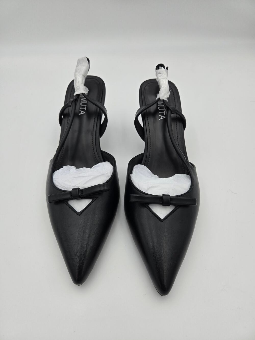 LUMUTA Women’s Black Slingback Heels Bow Pointed Toe Pumps Size 6 New